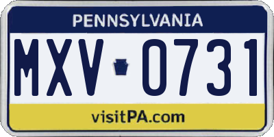 PA license plate MXV0731