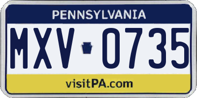 PA license plate MXV0735