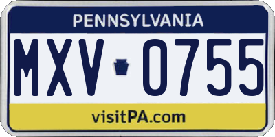 PA license plate MXV0755