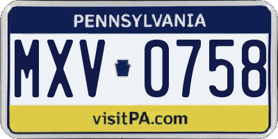 PA license plate MXV0758