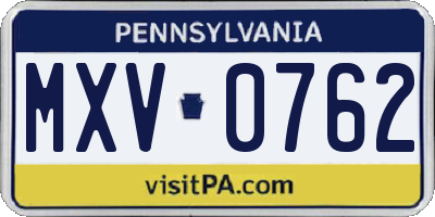 PA license plate MXV0762