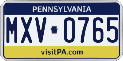 PA license plate MXV0765