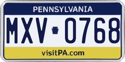 PA license plate MXV0768