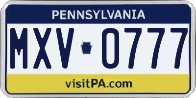PA license plate MXV0777