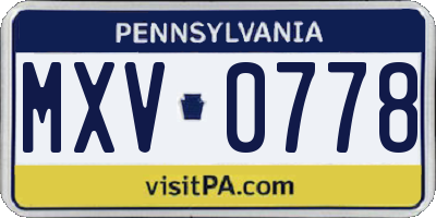 PA license plate MXV0778