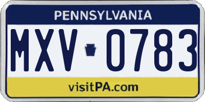 PA license plate MXV0783