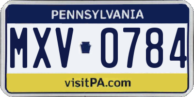 PA license plate MXV0784