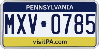 PA license plate MXV0785
