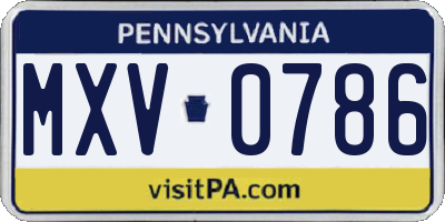 PA license plate MXV0786
