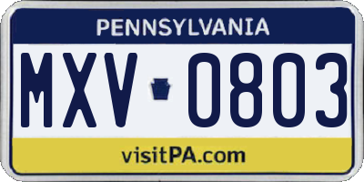 PA license plate MXV0803