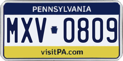 PA license plate MXV0809