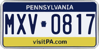 PA license plate MXV0817