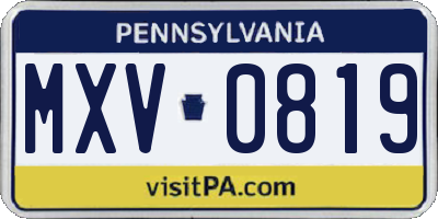 PA license plate MXV0819