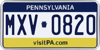 PA license plate MXV0820