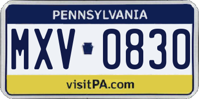 PA license plate MXV0830
