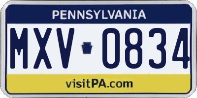 PA license plate MXV0834