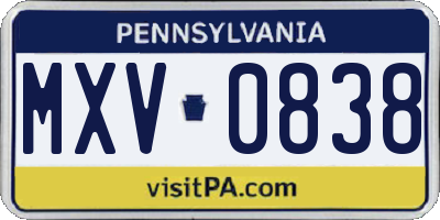 PA license plate MXV0838