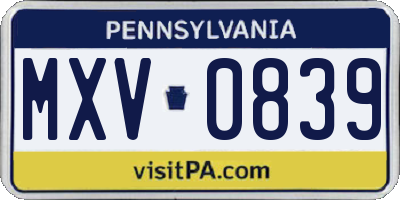 PA license plate MXV0839
