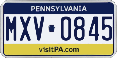 PA license plate MXV0845