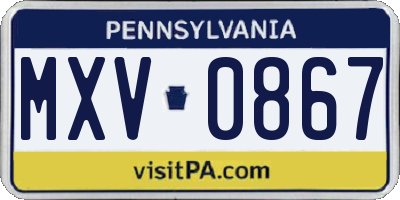 PA license plate MXV0867