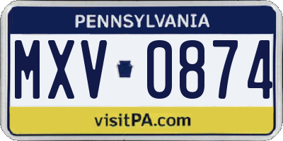 PA license plate MXV0874