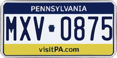 PA license plate MXV0875