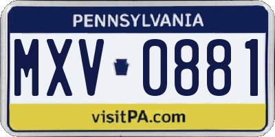 PA license plate MXV0881