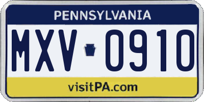 PA license plate MXV0910
