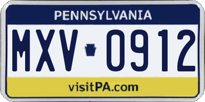 PA license plate MXV0912