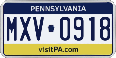 PA license plate MXV0918