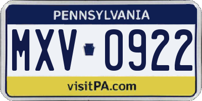 PA license plate MXV0922