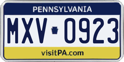 PA license plate MXV0923