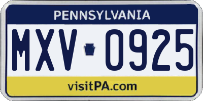 PA license plate MXV0925