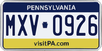 PA license plate MXV0926