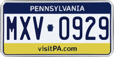 PA license plate MXV0929