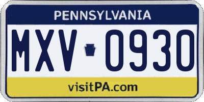 PA license plate MXV0930