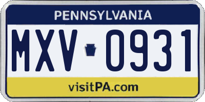 PA license plate MXV0931