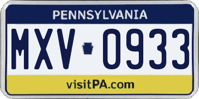 PA license plate MXV0933