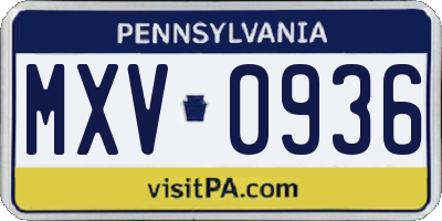 PA license plate MXV0936