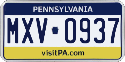 PA license plate MXV0937