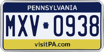 PA license plate MXV0938