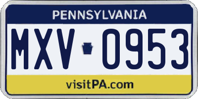 PA license plate MXV0953
