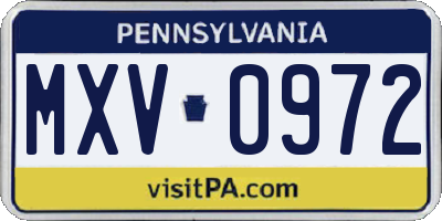 PA license plate MXV0972