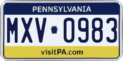 PA license plate MXV0983
