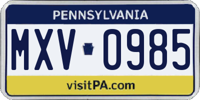 PA license plate MXV0985