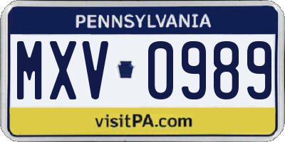 PA license plate MXV0989
