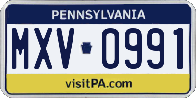 PA license plate MXV0991