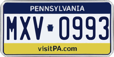 PA license plate MXV0993