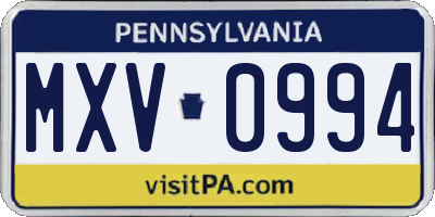 PA license plate MXV0994