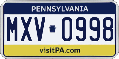 PA license plate MXV0998